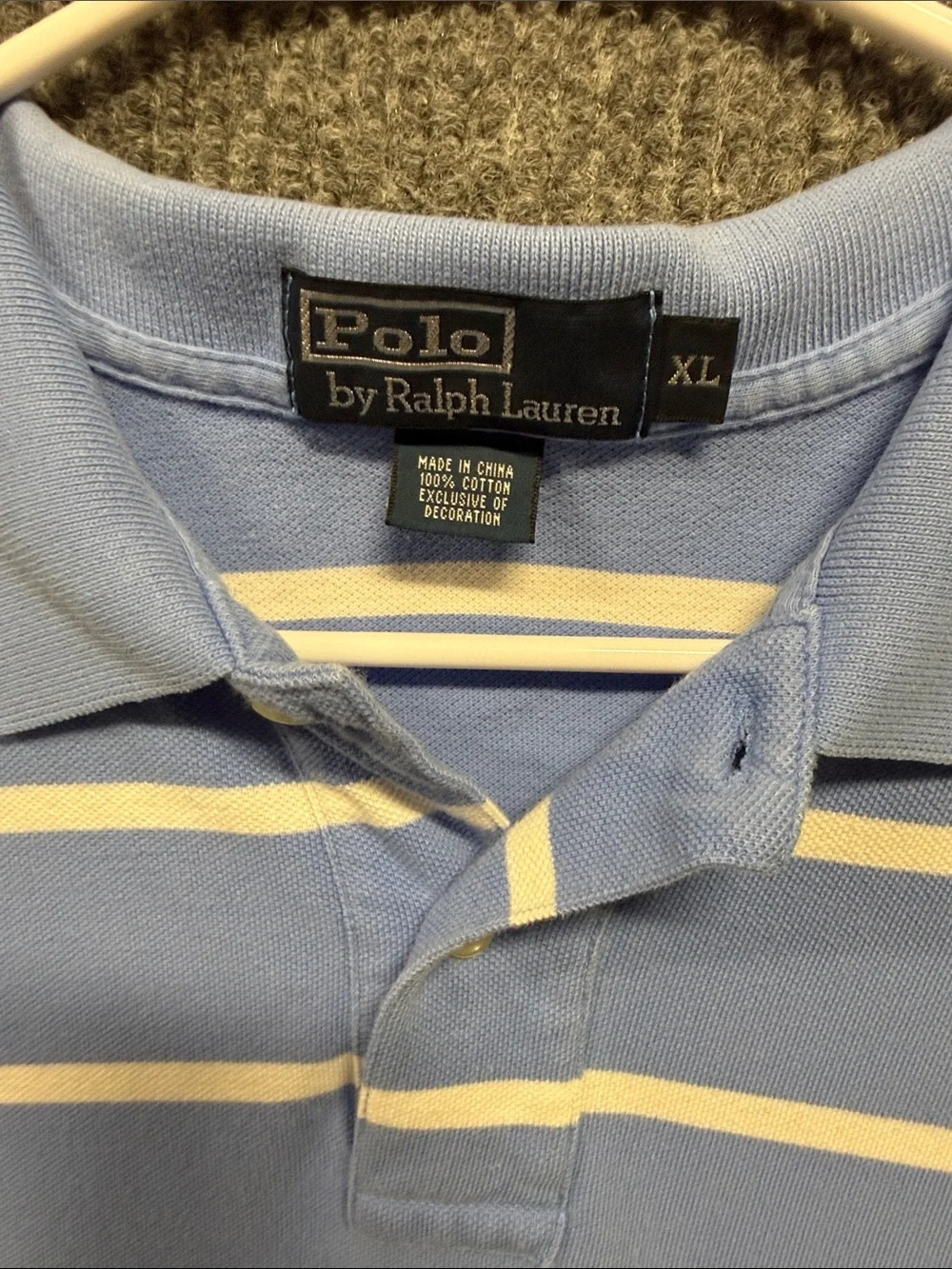 Polo by Ralph Lauren Blue and White Striped Short-Sleeve‎ Polo - XL